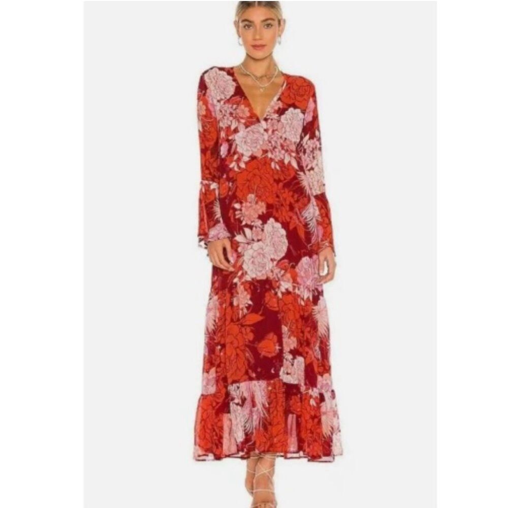 Free People Women's Georgette Bell Moroccan Roll Maxi Dress Pop Combo XS